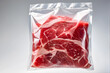 High-quality raw meat in a plastic bag, great for educational materials about food and meat industry marketing