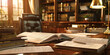 Close-up of a legal secretary's desk with legal documents and court forms, representing a job in legal secretarial work