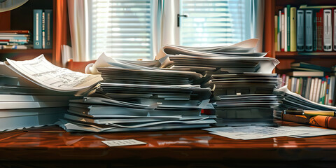 Wall Mural - Close-up of a legal secretary's desk with legal documents and court forms, representing a job in legal secretarial work