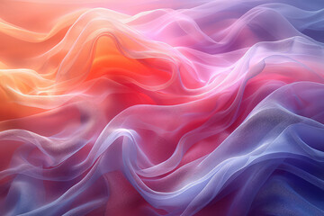 Wall Mural - Abstract background with colorful waves and smoke, light pink purple orange gradient. Created with Ai