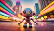 Adorable and childlike robot hallucinating in colors