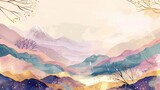 Fototapeta Do pokoju - Mountain background, boho palette, vector illustration. Minimal landscape art with watercolor brush.