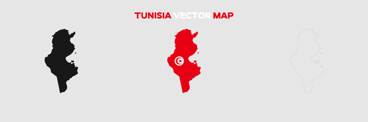 Wall Mural - Tunisia Map Vector Pack. Map with Flag. Gray Map Silhouette. Gray Outline Map. Editable EPS file. 