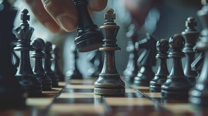 A close-up of a hand capturing a pawn on a chessboard, highlighting the critical thinking involved in chess.