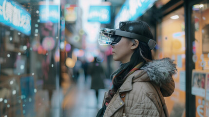 Poster - AR glasses enhance a person's daily life, overlaying digital information with the physical world.