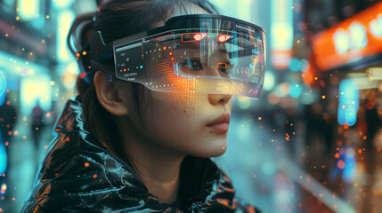 Poster - AR glasses enhance a person's daily life, overlaying digital information with the physical world.