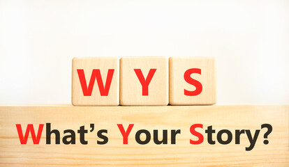 Fototapete - Storytelling and what is your story symbol. Concept words What is your story on beautiful wooden blocks. Beautiful white background. Business storytelling what is your story concept. Copy space
