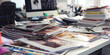 © Lila Patel - Close-up of a fashion editor's desk with fashion magazines and trend reports, showcasing a job in fashion journalism