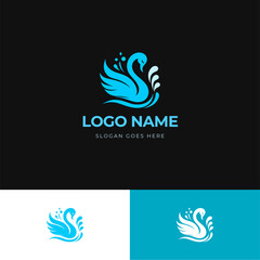 minimal and abstract swan logo design in blue color