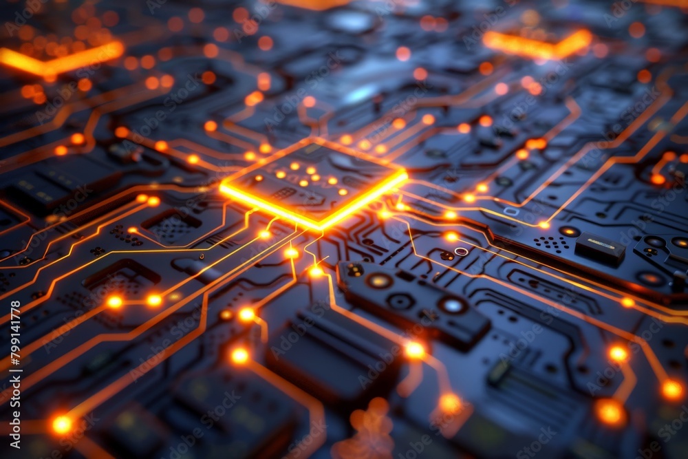 An abstract background resembling a circuit board with glowing pathways ...