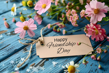happy international friendship day greeting card with flowers, generative ai