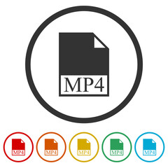 Poster - File Name Extension MP4 Type icon. Set icons in color circle buttons