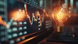 © Pungu x - Conceptual image of a golden light bulb illuminating a screen showing stock market graphs, symbolizing insightful financial ideas, , moody lighting