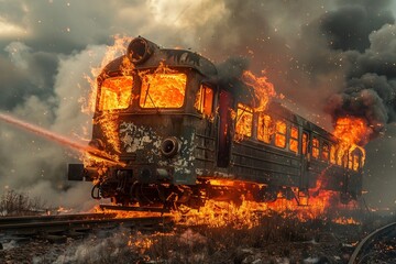 Wall Mural - Train on fire, disaster