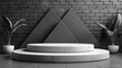 A realistic 3D cylinder podium with triangle overlap background. Modern luxury geometric shapes. Abstract scene for mockup products, Round stage for display or promotion.