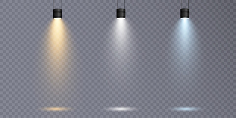 Leinwandbilder - Vector spotlight source, studio stage lighting, png effect. Spotlight. Rays of light, light effect. 10 EPS