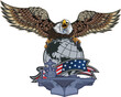 American eagle with war ship and Globe