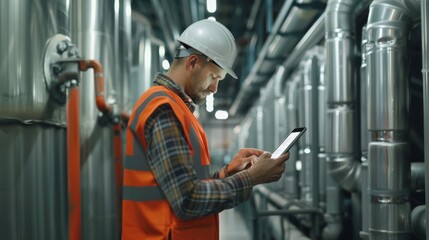 Wall Mural - An Engineer Inspects with Tablet
