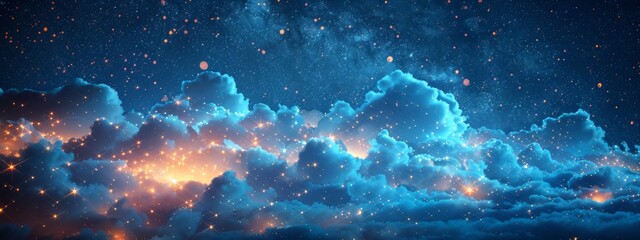 Wall Mural - AI-Driven Cloud Computing Floating Digital Islands in Connected Sky Network Data Exchange Processing