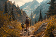 Father and Son Hiking on Mountain Trail Adventure