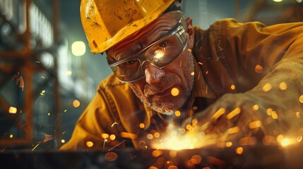 Canvas Print - A Focused Worker and Sparkling Metalwork