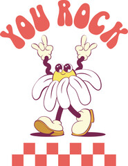 Poster - Retro groovy flower mascot character design