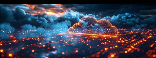 Poster - Cloud Computing Platforms 3D Rendering: Global Communication Impact with Digital Nodes and Data Streams