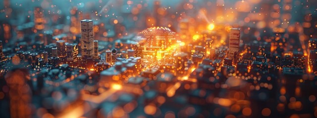 Poster - Mesh Wireframe IoT Devices in Smart City 3D Rendering