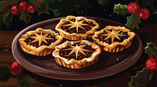 Tasty Mince Pies On Dark Table Vector Illustration. 