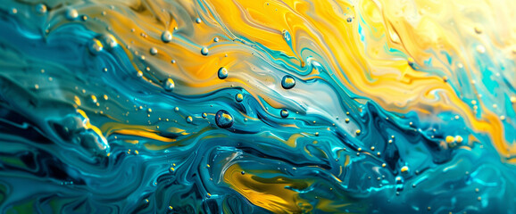 Wall Mural - Lemon yellow and turquoise cascade gracefully, forming a luminous cascade of liquid sunshine captured in exquisite high-definition detail.