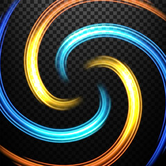 Wall Mural - Blue and Gold Light Circle Effect on Dark Background, Vector Illustration