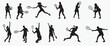 © Pro Silhouettes - Tennis player Silhouettes.  Set of men and woman tennis players. collection of clip art Silhouette. Black silhouettes vector illustration on white background.
