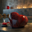3d rendered photos of heart shaped red color spa stone in spa background with candle made with generative AI