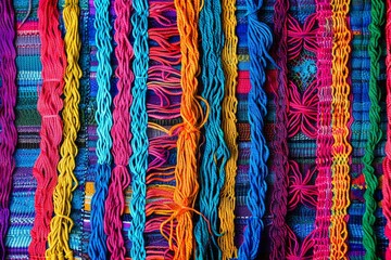 Vibrant Threads. Latin Tapestry. Colorful Woven Textile Background