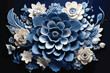 Vibrant floral arrangement with a lot of blue chrysanthemums.