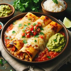 New Mexican flat enchiladas with vegetable chunks and blurred background,High-Quality 16K Photography