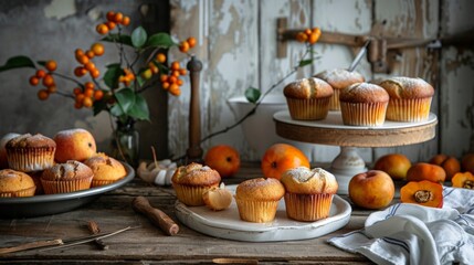 Canvas Print - Muffins on plate, with oranges in background