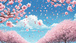 beautiful scene of pink cherry blossoms with a blue sky in the background