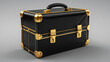 Black leather briefcase on the wooden table. 3D rendering
