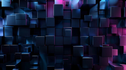 Poster - Vibrant 3d rendered background showcasing a chaotic array of multicolored cubes with illuminated edges