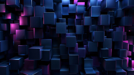 Poster - 3d render of a dynamic arrangement of cubes with neon blue and purple lighting