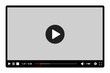 Multimedia video player with play button, play video window with navigation icons, video streaming on internet, modern social media video player interface template live digital stream