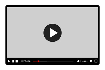 Aufkleber - Multimedia video player with play button, play video window with navigation icons, video streaming on internet, modern social media video player interface template live digital stream
