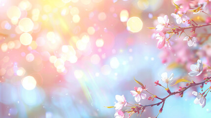 Poster - Dreamy, bokeh-lit pastel background with cherry blossoms