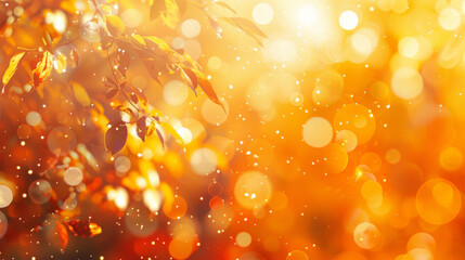 Poster - Shimmering autumn background with sunlit leaves and soft bokeh effect