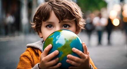 Wall Mural - Boy with a globe.