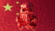 Ruby Skull Amidst the Stars of China Flag Radiating Strength and Ideals