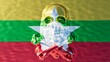 Crystal Skull Cascading Over the White Star of Myanmar Flag