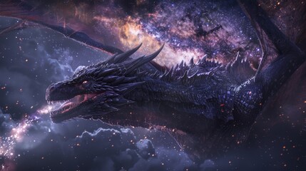 Wall Mural - Dragon Blasting Stardust Across the Galaxy Generative AI