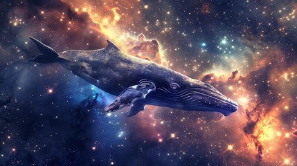 Wall Mural - Cosmic Whale in Space Generative AI